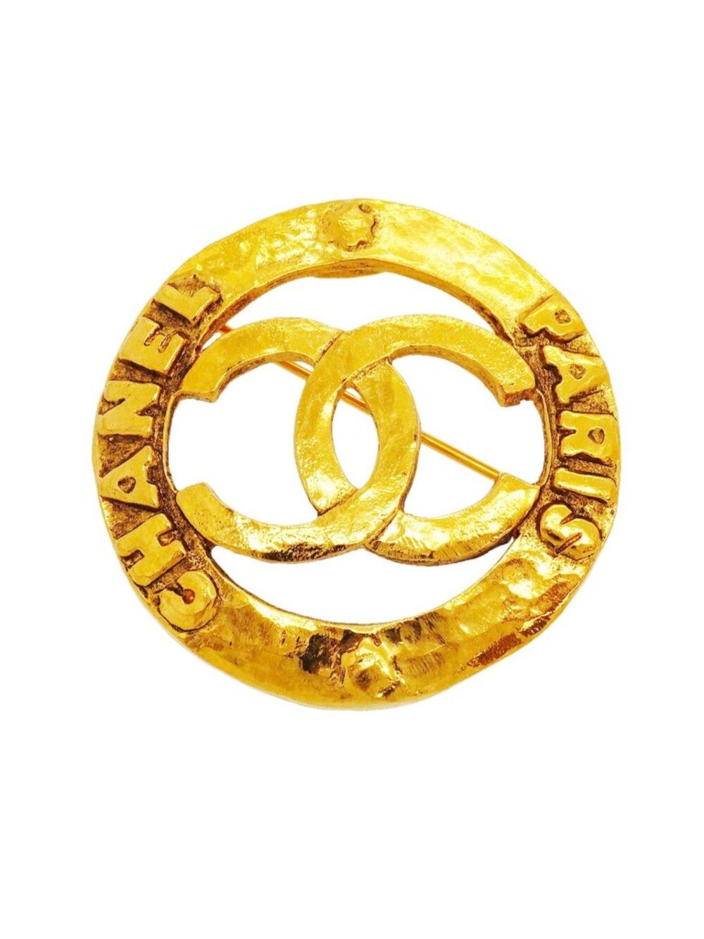 Chanel Brooch Vintage CC Logo Round Circle Gold Plated